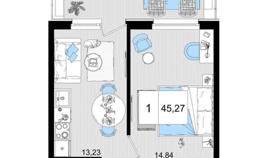 Продам 1-комнатные апартаменты от застройщика, 43.99 м², Анапа, шоссе Симферопольское, Корпус                                                     2