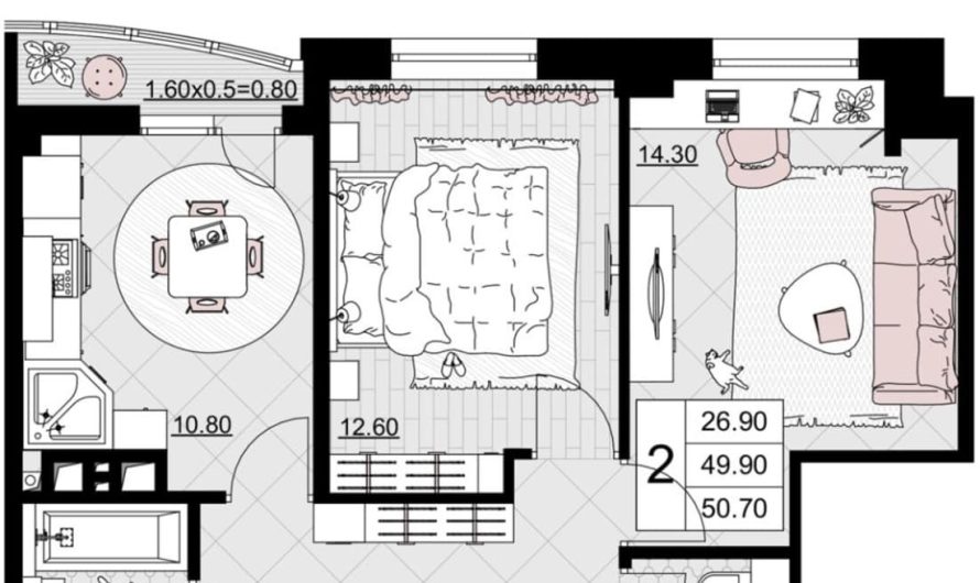 Продаем 2-комнатную квартиру от застройщика, 50.7 м², Анапа, Литер                                                     4