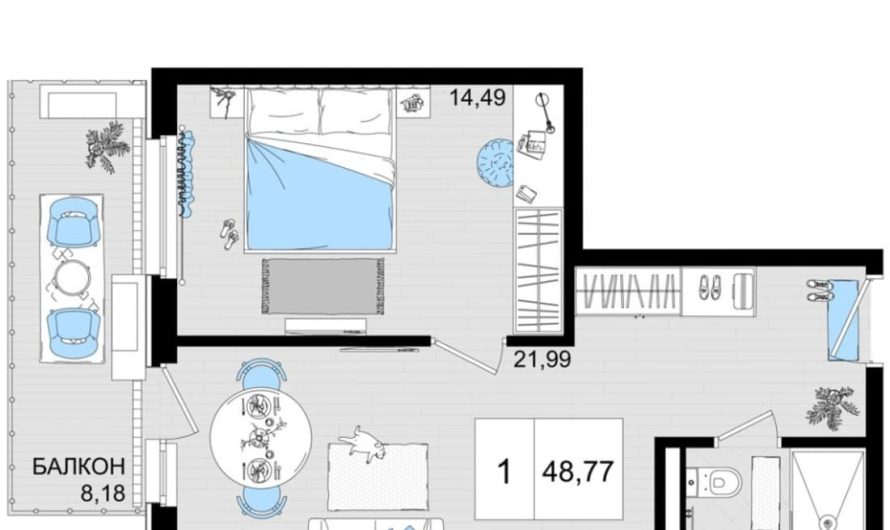 Продаем 1-комнатные апартаменты от застройщика, 47.48 м², Анапа, шоссе Симферопольское, Корпус                                                     3